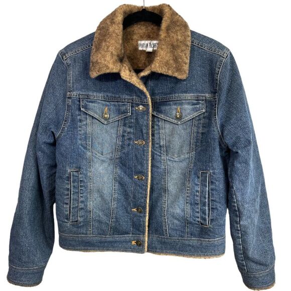 Marvin Richards Denim Jean Trucker Jacket with Faux Fur Lining Sz Small - Picture 1 of 16